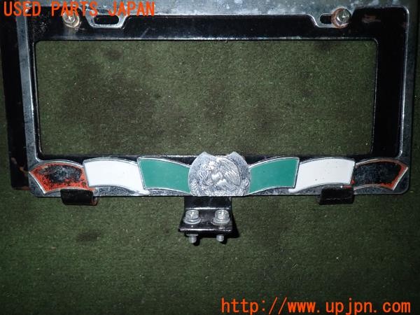 3UPJ=31250001]三菱ジープ(J58)純正 ナンバープレートブラケット ホルダー 社外フレーム付き メキシコ 国旗 中古_m2