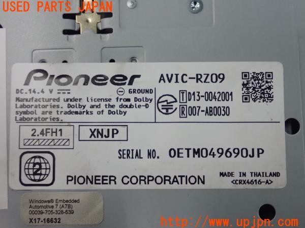 3UPJ=31430565]ルノー カングー(KWK4M)carrozzeria カロッツェリア AVIC-RZ09 メモリーナビ 2014年度版 中古_m4